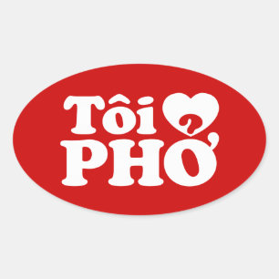 Iハート(Love)フォー(トーイ❤ PHO)ベトởナム語 楕円形シール