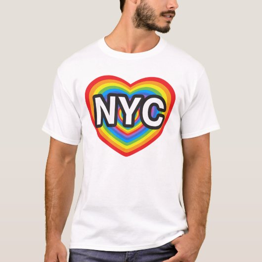 IハートNYC。 私はNYCを愛します。 ニューヨークシティの虹のhea Tシャツ (正面)