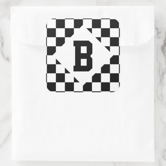 Iブリードレーシングチェック白黒市松模様にカスタム スクエアシール (バッグ)