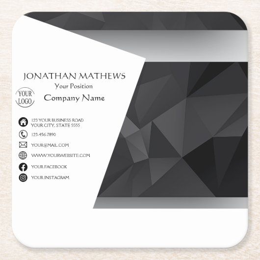 Iモダンブラック抽象芸術 スクエアペーパーコースター (正面)