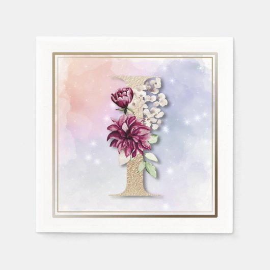 Iモノグラムブルゴーニュフローラナプキンス スタンダードカクテルナプキン (正面)