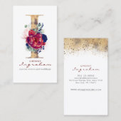 Iモノグラムブルゴーニュ金ゴールドとネイビーブルーフローラ 名刺 (正面/裏面)