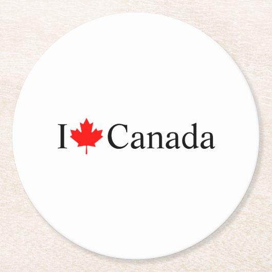 Iラブカナダタイポグラフィと赤いメープルリーフパーティー ラウンドペーパーコースター (正面)