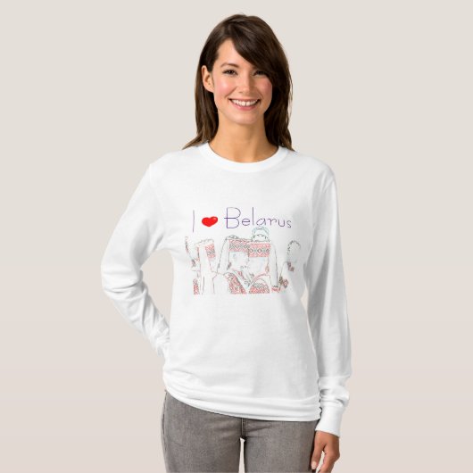 Iラブベラルーシ民族衣装フォークTシャツトップ Tシャツ (正面フル)