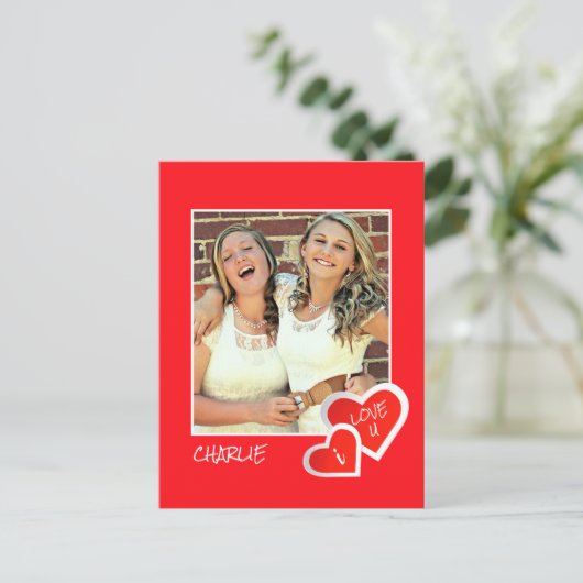 IラブUカワイトハートカスタム – 写パーソナライズされた真 ポストカード (スタンド正面)