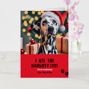 Iリス食べトPet写真クリスマス赤い休日 箔グリーティングカード