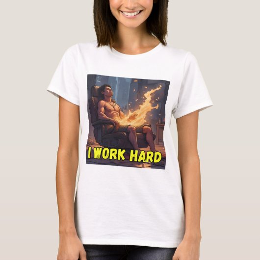 I作業懸命Tシャツ – グラフィックやる気を起こさせるティー Tシャツ (正面)