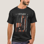 I勉強トリガーノメトリー銃アメリカ国旗の背中 Tシャツ (正面)