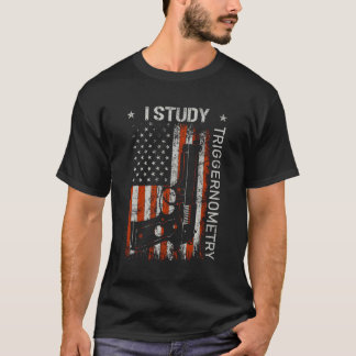 I勉強トリガーノメトリー銃アメリカ国旗の背中 Tシャツ