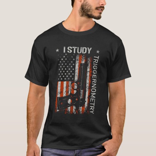 I勉強トリガーノメトリー銃アメリカ国旗の背中 Tシャツ (正面)