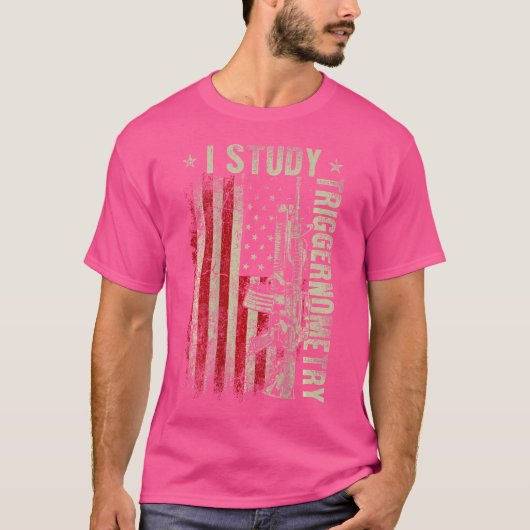 I勉強トリガーノメトリー銃アメリカ国旗の背中 Tシャツ (正面)
