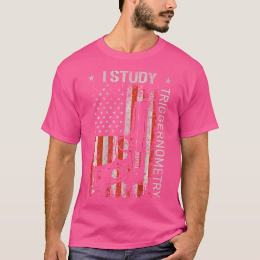 I勉強トリガーノメトリー銃アメリカ国旗の背中 Tシャツ (正面)