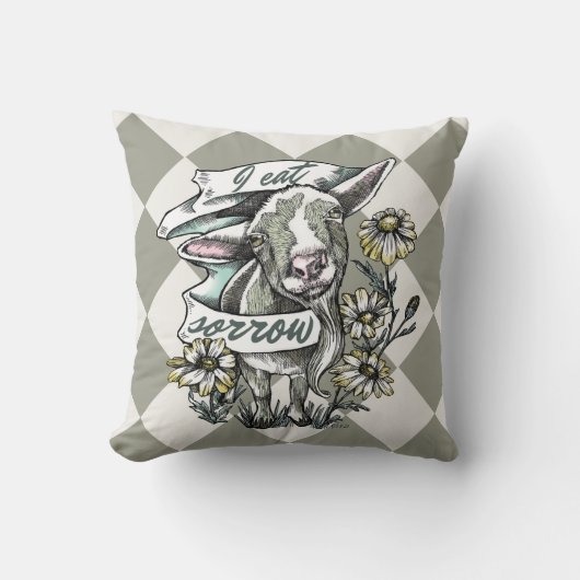 I悲し食べみ：ハッピーヤギとデイジー（チェック） クッション (正面)