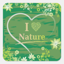 I愛する自然ハート文字と花 – 緑 スクエアシール
