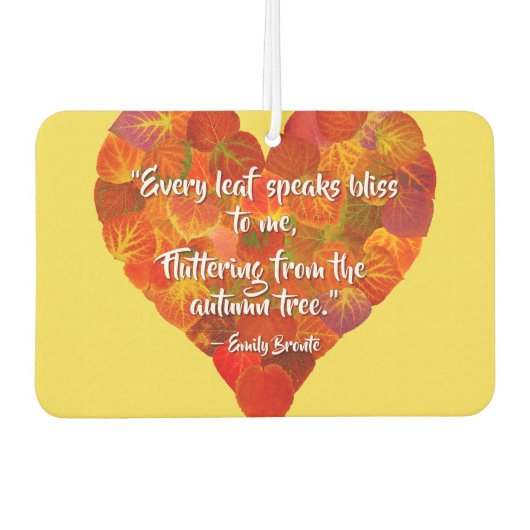 I愛の秋 – 赤い《植物》アスペンリーフハート1、ブロンテク引用文 カーエアーフレッシュナー (正面)