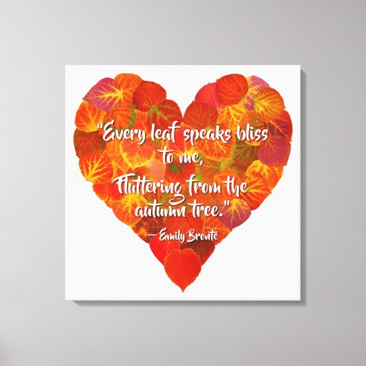 I愛の秋 – 赤い《植物》アスペンリーフハート1、ブロンテク引用文 キャンバスプリント (正面)