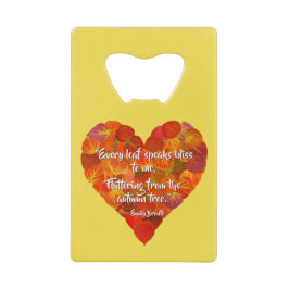 I愛の秋 – 赤い《植物》アスペンリーフハート1、ブロンテク引用文 クレジットカード栓抜き