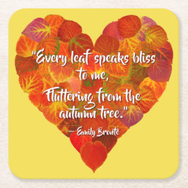I愛の秋 – 赤い《植物》アスペンリーフハート1、ブロンテク引用文 スクエアペーパーコースター