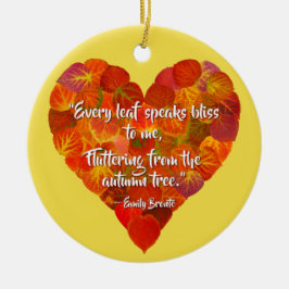 I愛の秋 – 赤い《植物》アスペンリーフハート1、ブロンテク引用文 セラミックオーナメント
