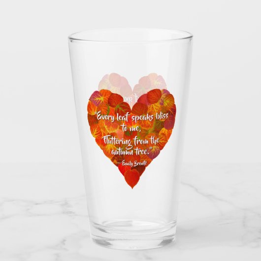I愛の秋 – 赤い《植物》アスペンリーフハート1、ブロンテク引用文 タンブラーグラス (正面)