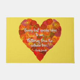 I愛の秋 – 赤い《植物》アスペンリーフハート1、ブロンテク引用文 ドアマット