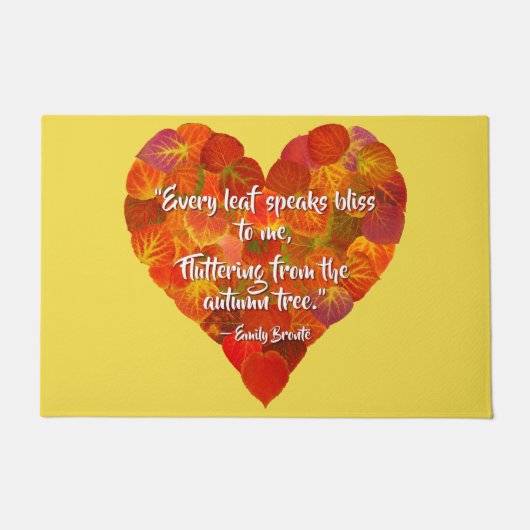 I愛の秋 – 赤い《植物》アスペンリーフハート1、ブロンテク引用文 ドアマット (正面)