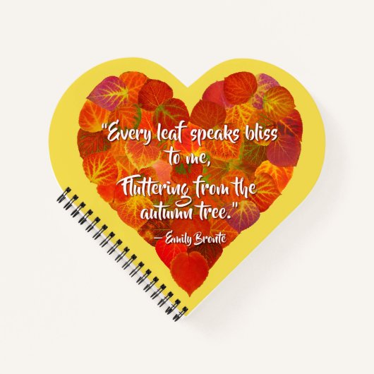 I愛の秋 – 赤い《植物》アスペンリーフハート1、ブロンテク引用文 ノートブック (正面)
