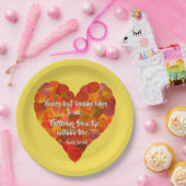 I愛の秋 – 赤い《植物》アスペンリーフハート1、ブロンテク引用文 ペーパープレート (パーティー)