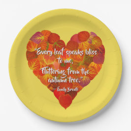 I愛の秋 – 赤い《植物》アスペンリーフハート1、ブロンテク引用文 ペーパープレート