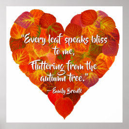 I愛の秋 – 赤い《植物》アスペンリーフハート1、ブロンテク引用文 ポスター