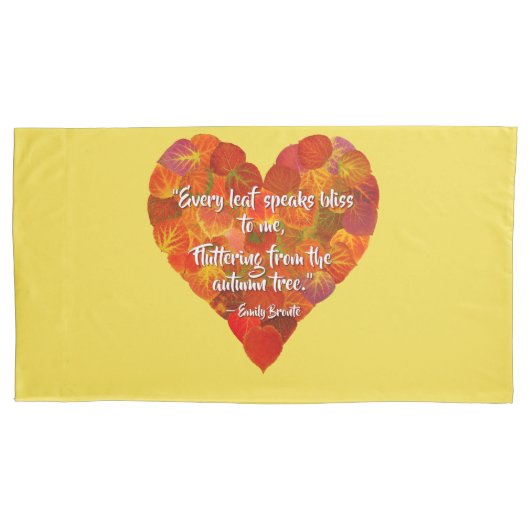I愛の秋 – 赤い《植物》アスペンリーフハート1、ブロンテク引用文 枕カバー (正面左)