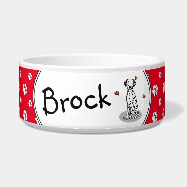 I愛ダルマティア（黒1）ハートかわいい犬 ボウル (正面)