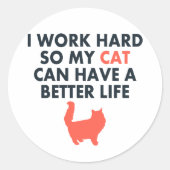 I懸命おもしろい猫引用文猫好き・オーナー ラウンドシール (正面)