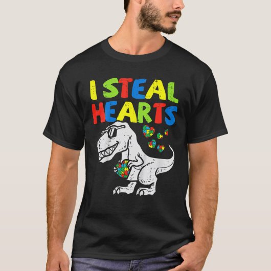 I盗むハートパズル自閉症意識Tレックスディノス Tシャツ (正面)