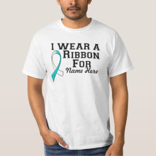 I衣服をカスタマイズするティール(緑がかった色)とホワイトリボン Tシャツ