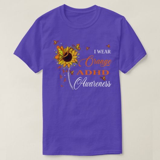 I衣服オレンジADHD認識度ひまわり Tシャツ (デザイン正面)