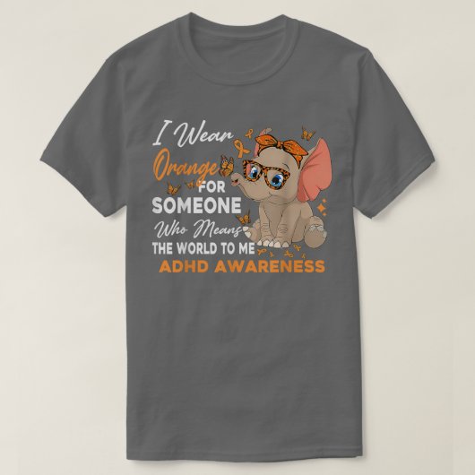 I衣服オレンジADHD認識度グラスエレファント Tシャツ (デザイン正面)