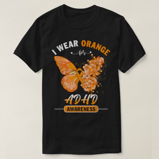 I衣服オレンジADHD認識度蝶792 Tシャツ (デザイン正面)