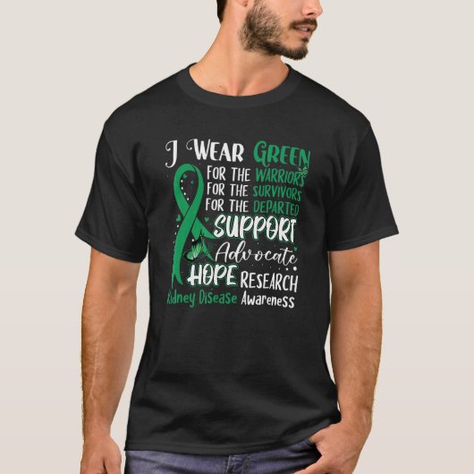 I衣服グリーンバタフライは腎疾患戦争をサポート Tシャツ (正面)