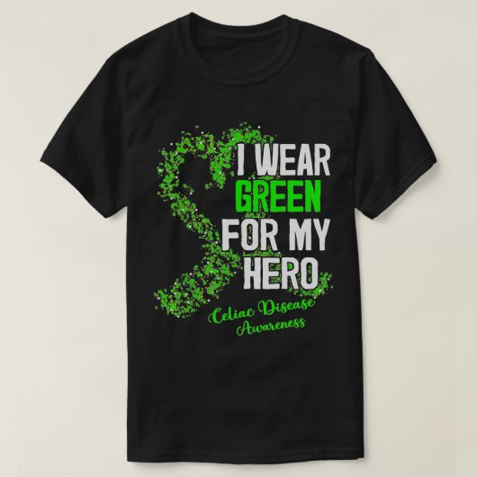 I衣服グリーン(セリアック病認識度リボンH) Tシャツ (デザイン正面)