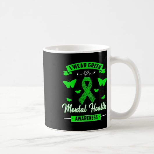 I衣服グリーンfor Mental Health認識度リボンブ コーヒーマグカップ (右)