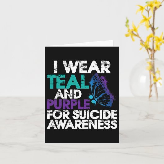 I衣服ティール(緑がかった色)とパープルサポート自殺認識度1 カード (黄色い花)