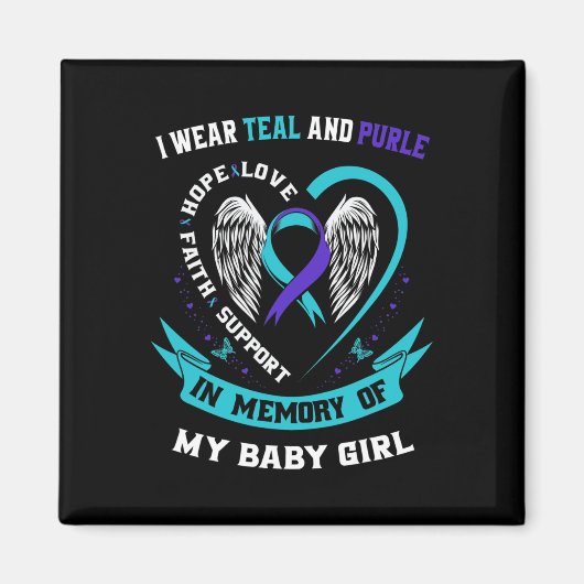 I衣服ティール(緑がかった色)とパープルby自殺認識度リボン マグネット (正面)