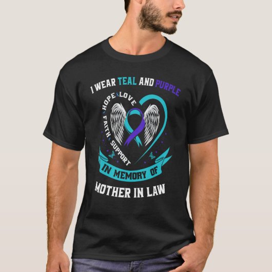 I衣服ティール（緑がかった色）と紫の母の法自殺意識 Tシャツ (正面)