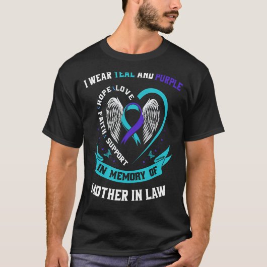I衣服ティール(緑がかった色)と紫の母の法自殺意識 Tシャツ (正面)
