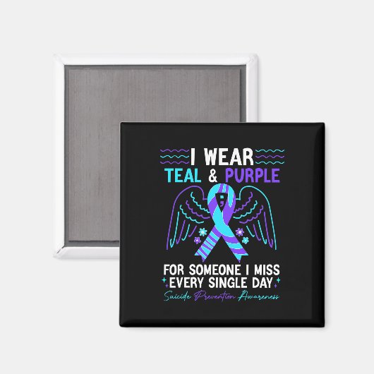 I衣服ティール（緑がかった色）と自殺防止戦争のための紫 マグネット (正面/裏面)