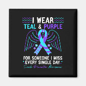 I衣服ティール（緑がかった色）と自殺防止戦争のための紫 マグネット (正面)