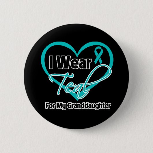 I衣服ティール（緑がかった色）ハートリボン 缶バッジ (正面)