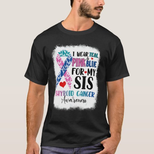 I衣服ティール（緑がかった色）ピンクブルーシス甲状腺認識度月 Tシャツ (正面)
