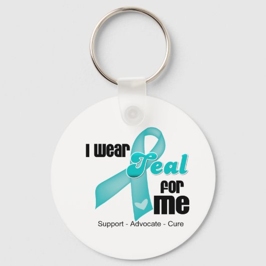 I衣服ティール(緑がかった色)リボン キーホルダー (正面)